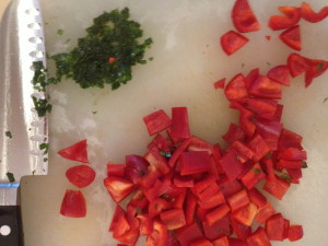 Peppers and scallions cut and chopped - check that box!