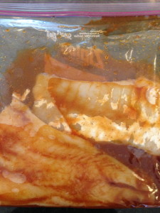 The cod marinating in the bag.