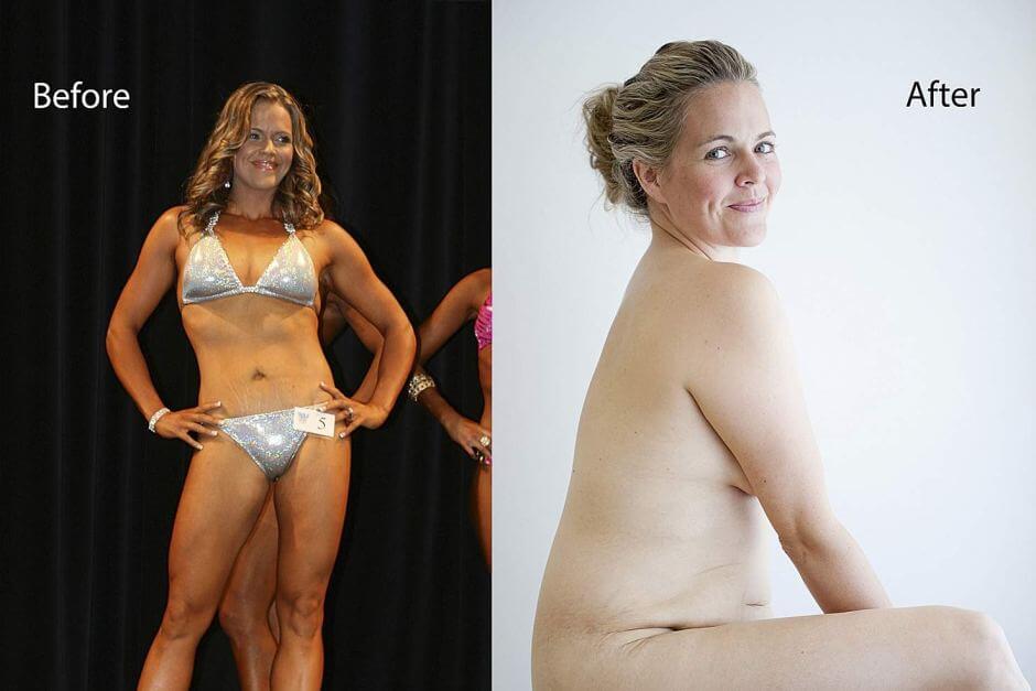 Taryn Brumfitt's viral before and after transformation photo.